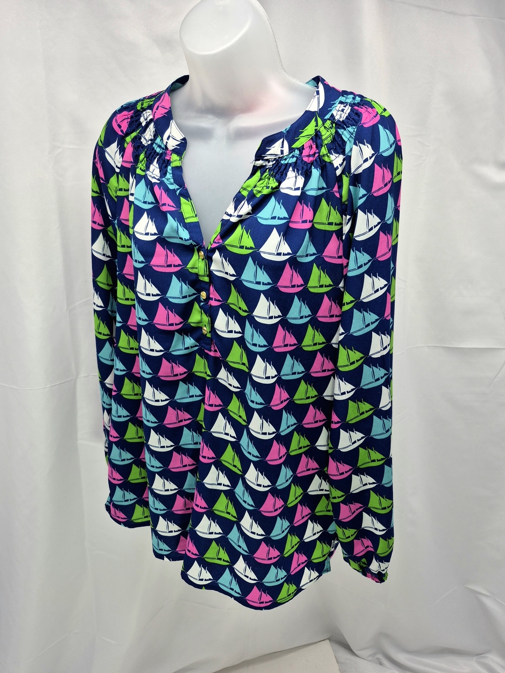 NWOT Macbeth Collection by Margaret Josephs Sailboat Blouse Tunic L. Coastal